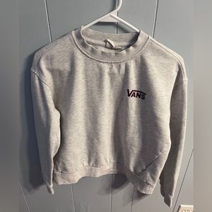 Gently worn, heather grey with purple Vans off the wall sweater.  Super cute.